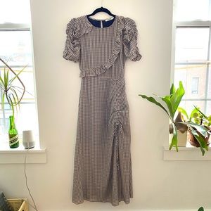 Farrow Orange and Blue Plaid Dress with Ruching